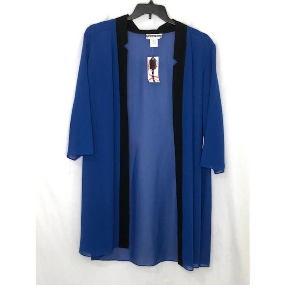 Dana Kay Royal Blue and Black Open Front Chiffon Blazer